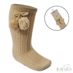 Coffee 'Elegance' Pom Pom Knee Length Socks (0-24 MONTHS) (PK12) S355-CO