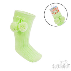 Mint 'Elegance' Pom Pom Knee Length Socks  (0-24 MONTHS) (PK12) S355-MI