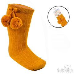 Mustard 'Elegance' Pom Pom Knee Length Socks (0-24 MONTHS) (PK12) S355-M