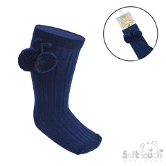 Navy 'Elegance' Pom Pom Knee Length Socks (0-24 MONTHS) (PK12) S355-N