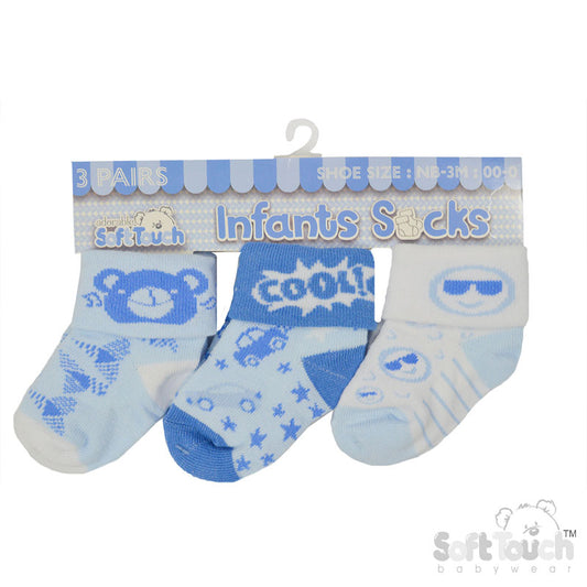Boys 3pk Turnover Socks -Cool (NB-12) S502
