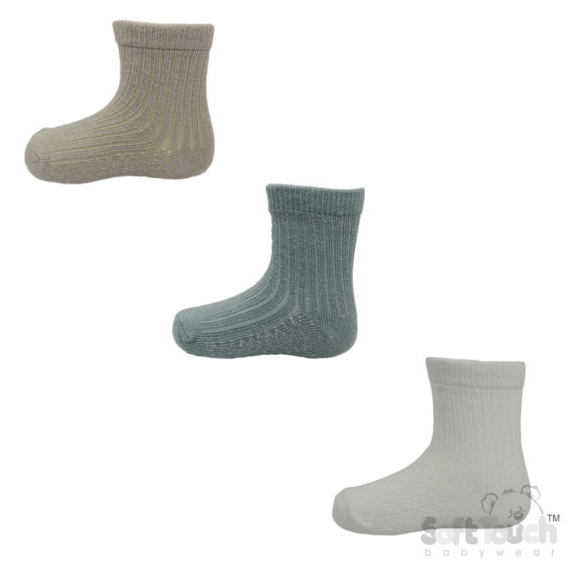 CREAM/SAGE GREEN/BISCUIT 3 PACK RIBBED SOCKS (NB-12 Months) S82-SG