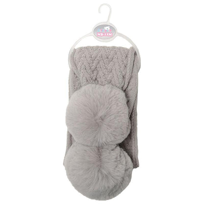Grey 'Cheveron' Scarf w/Faux Fur Pom-Poms (NB-12 Months) SC04-G-SM - Kidswholesale.co.uk