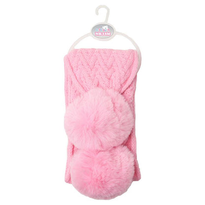 Pink 'Cheveron' Scarf w/Faux Fur Pom-Poms (NB-12 Months) SC04-P-SM - Kidswholesale.co.uk