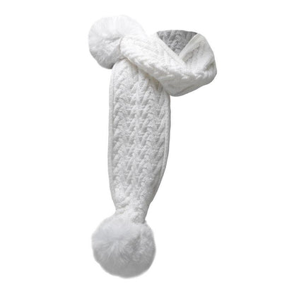 White 'Cheveron' Scarf w/Faux Fur Pom-Poms (NB-12 Months) SC04-W-SM - Kidswholesale.co.uk
