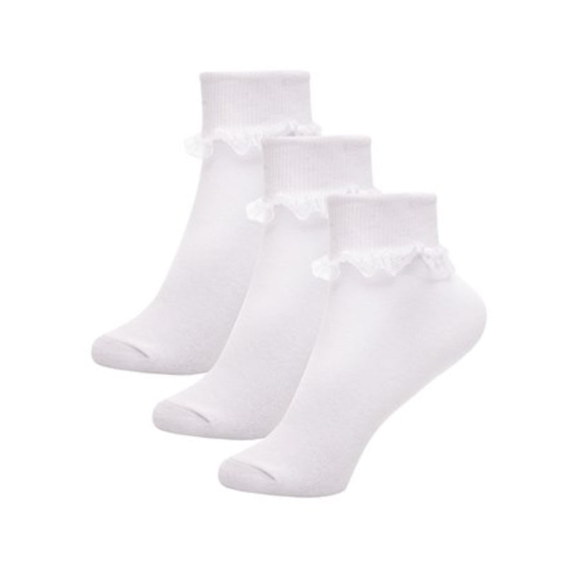 Girls 3 Pack Lace Frill Socks in Size (6-81/2 to 12 1/2 - 3 1/2) (PK6) SK357A
