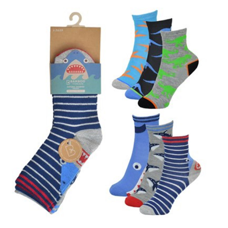Boys 3pk Socks - Dino/Shark (PK12) (6-8.5 to 12.5-3.5) SK731