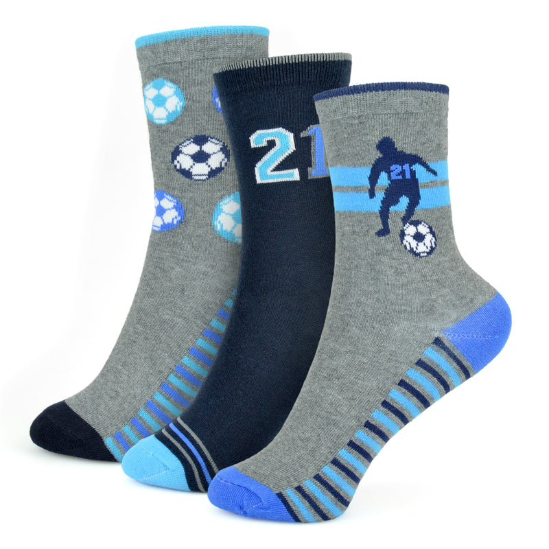 Boys 3pk Socks - Football (PK12) (6-3.5) SK778