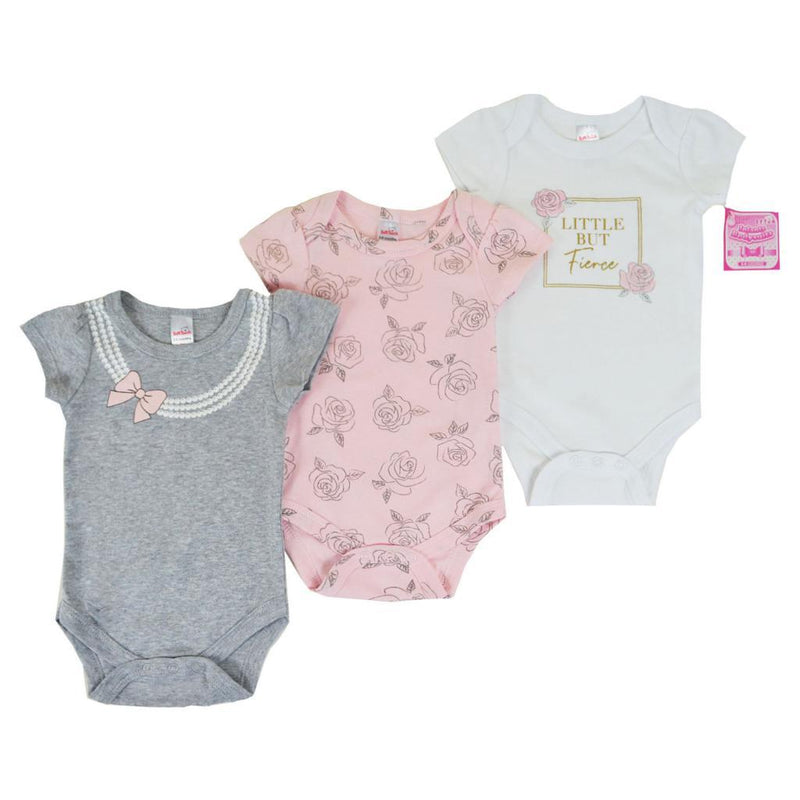 GIRLS 3 PACK BODYSUITS (NB-9 MONTHS) BG212 - Kidswholesale.co.uk