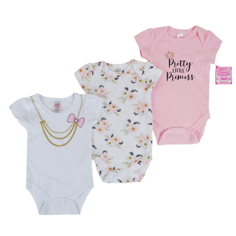 GIRLS 3 PACK BODYSUITS (NB-9 MONTHS) BG214 - Kidswholesale.co.uk