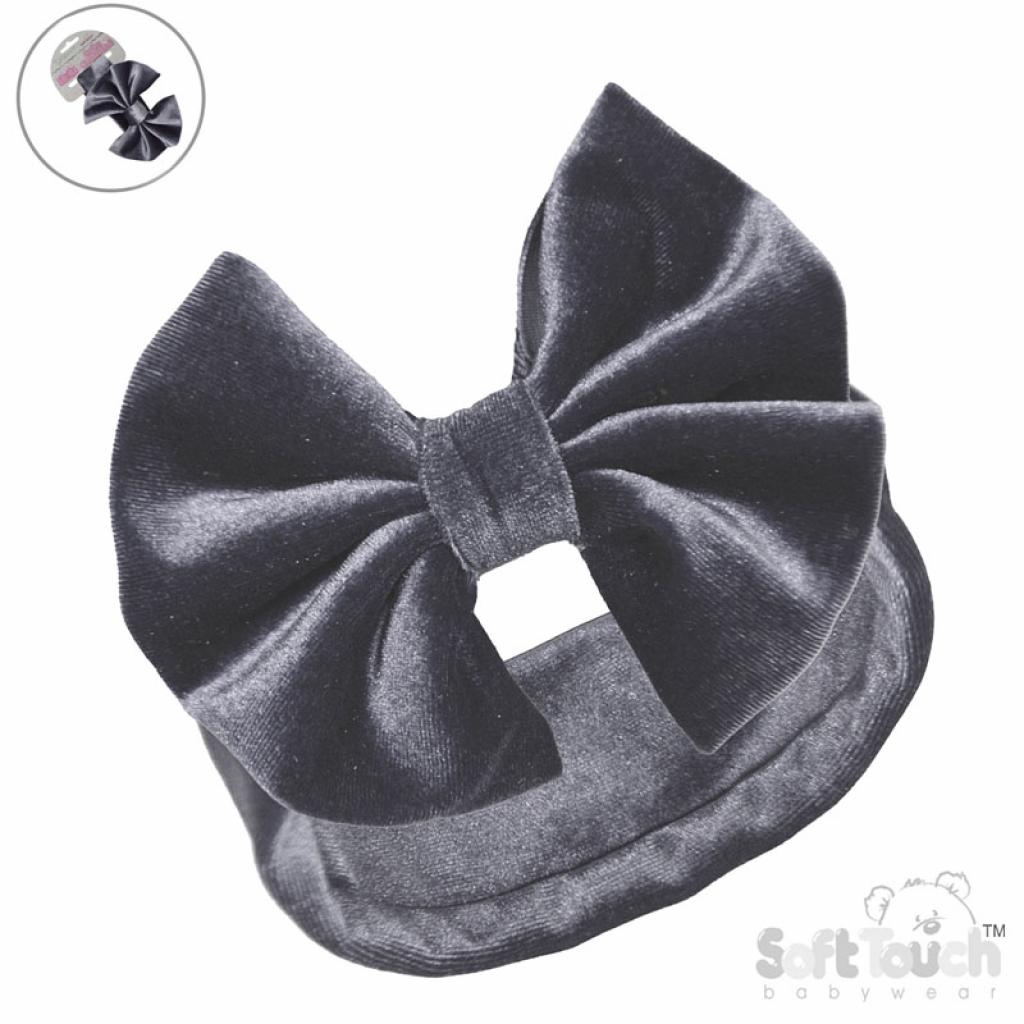 Grey Velour Headband W/Bow (PK12) HB114-G