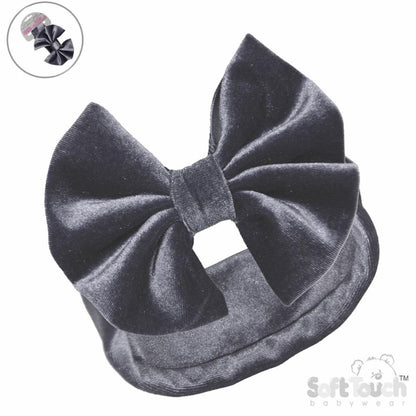 Grey Velour Headband W/Bow (PK12) HB114-G