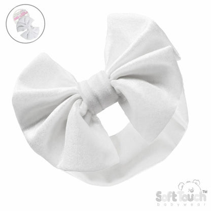 White Velour Headband W/Bow (PK12) HB114-W