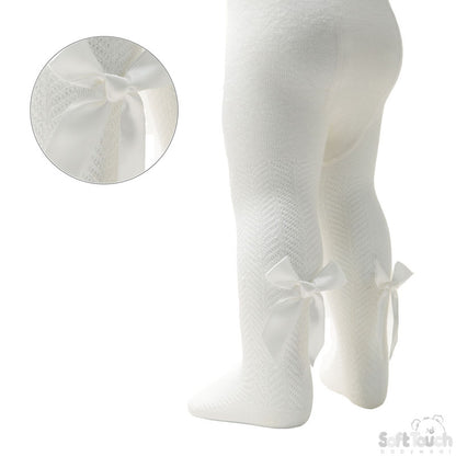 Tights W/Long Bow - Cream Chevron - (NB-24 Months) T120-C