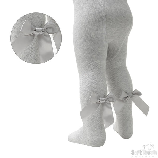 Tights W/Long Bow - Grey Chevron - (NB-24 Months) T120-G