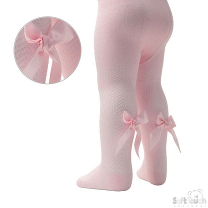 Tights W/Long Bow - Pink Chevron - (NB-24 Months) T120-P