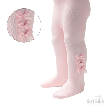 PINK DIAMOND JAQUARD TIGHTS W/3 SMALL BOW (NB-24 MONTHS) T124-P