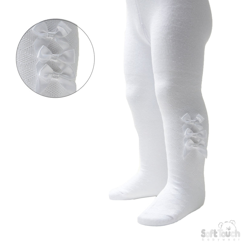 WHITE DIAMOND JAQUARD TIGHT W/3 SMALL BOW (NB-24 MONTHS) T124-W