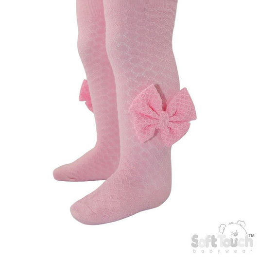 Pink Diamond Tights w/Checked Bow (NB-24m) (PK12) T128-P