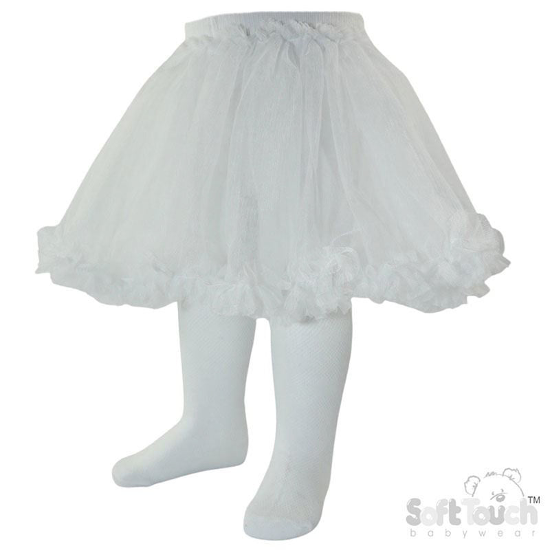 White Floral Tights w/Matching Organza Tutu Skirt  (NB-24m) (PK12) T130-W