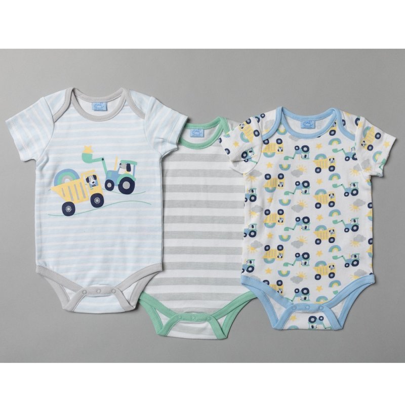 Boys 3pk Bodysuits - Tractor (0-12m) T20189