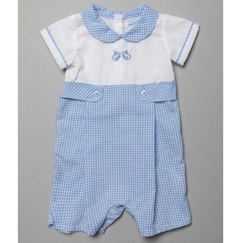 Baby Boys Gingham Romper With Bunny embroidery (0-9 MonthsT20210