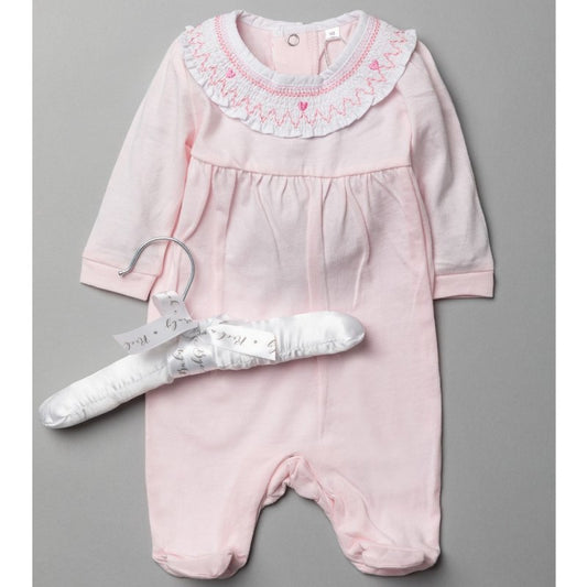 Baby Girls Smocked Cotton All In One On A Satin Padded Hanger (0-12 Months)-T20307