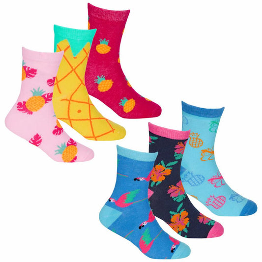 GIRLS 3 PACK COTTON RICH SOCKS - TROPICAL FRUIT (PK12) (6-3.5) 43B766