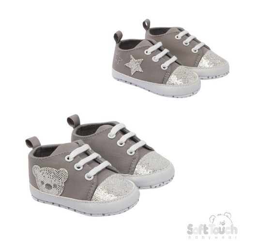 Grey Glitter Star and Bear Trainers: B2274-G