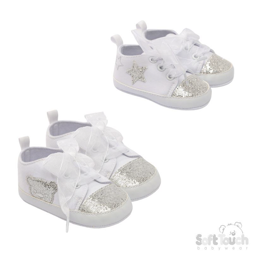 White Glitter Star and Bear Trainers: B2274- W