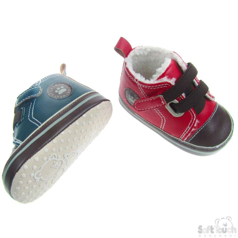 BOYS PU TRAINERS W/FUR LINING & PATCH: B1329 - Kidswholesale.co.uk