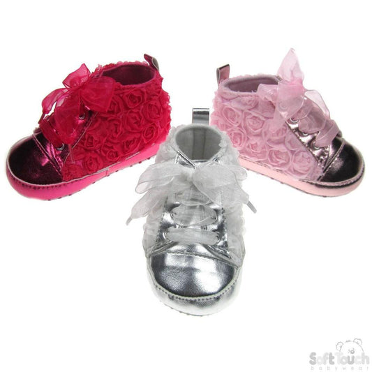 GIRLS SHINY PU ROSE TRAINERS: B1347 - Kidswholesale.co.uk