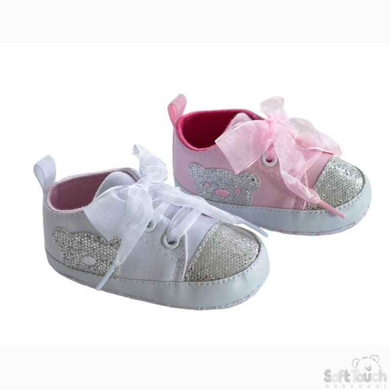 Trainers W/Organza Lace & Glitter Bear No. B1375 - Kidswholesale.co.uk