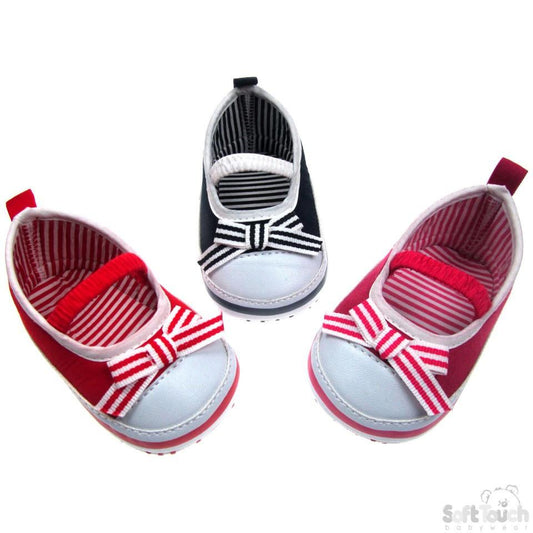 SLIP ON SHOES W/ELASTIC STRAP & STRIPY BOW: B2106 - Kidswholesale.co.uk