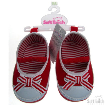 SLIP ON SHOES W/ELASTIC STRAP & STRIPY BOW: B2106 - Kidswholesale.co.uk