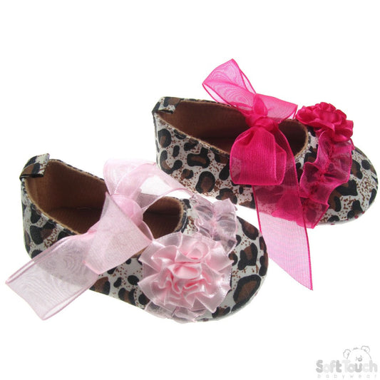ANIMAL PRINT SHOES W/ORGANZA LACE, FLOWER & ORGANZA LACE TIES: B2116