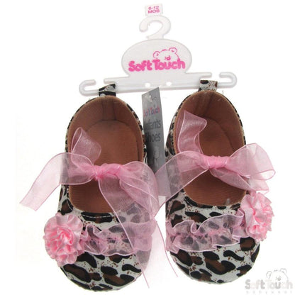 ANIMAL PRINT SHOES W/ORGANZA LACE , FLOWER & ORGANZA LACE TIES: B2116 - Kidswholesale.co.uk