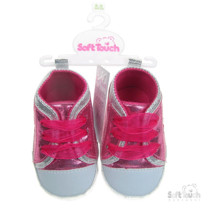 SHINY PU SHOES W/BUTTERFLY EMBROIDERY & MATCHING ORGANZA LACE: B2120