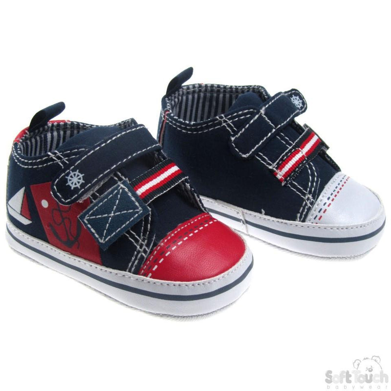 NAUTICAL PRINT SHOES W/DOUBLE VELCRO FASTENER: B2144 - Kidswholesale.co.uk