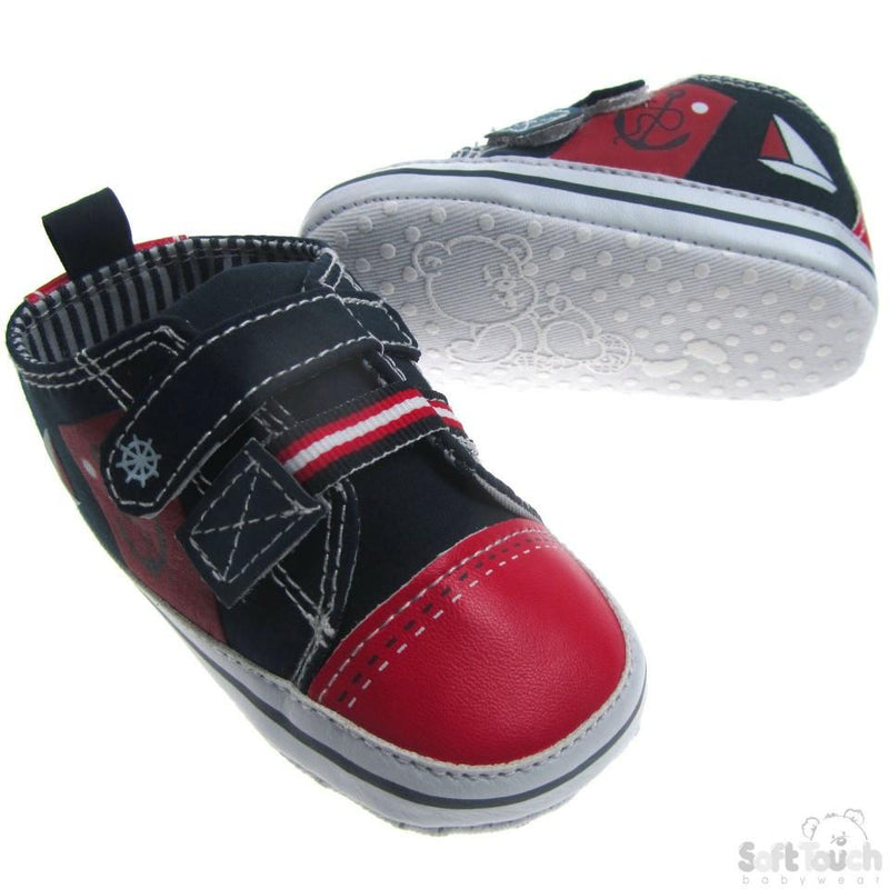 NAUTICAL PRINT SHOES W/DOUBLE VELCRO FASTENER: B2144 - Kidswholesale.co.uk