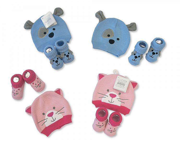 Baby Knitted Hat and Booties Set (Gp 2516-0683) - Kidswholesale.co.uk
