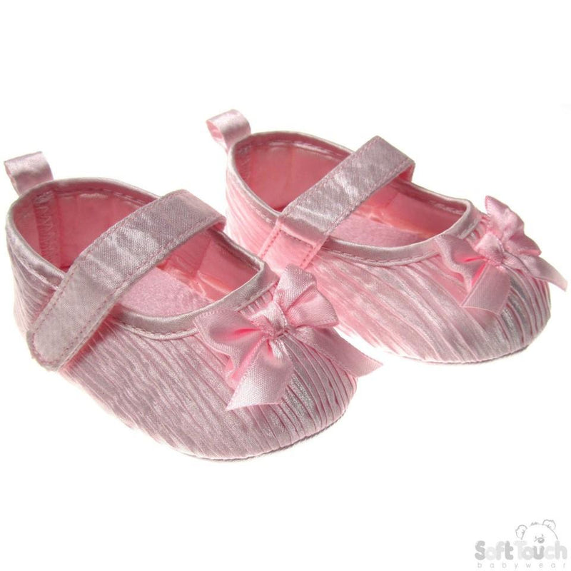 LIGHT PINK SATIN PARTY SHOES W/BOW: B94-LP - Kidswholesale.co.uk