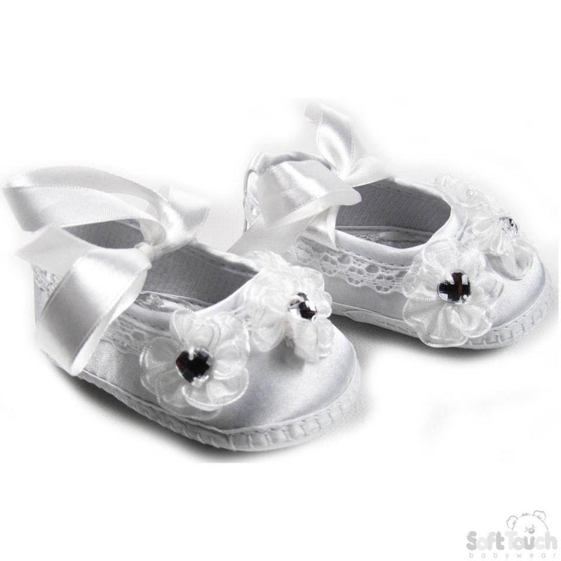 GIRLS SATIN CHRISTENING SHOES: B96-CR - Kidswholesale.co.uk