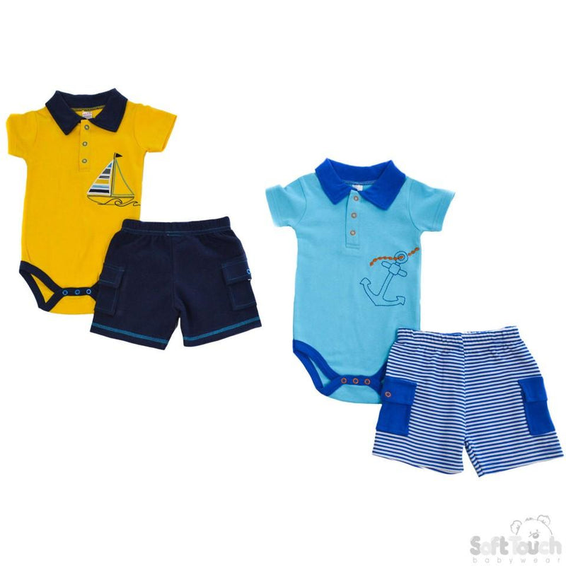 Boys Bodysuit & Shorts Set - NB-9M - BG112 - Kidswholesale.co.uk