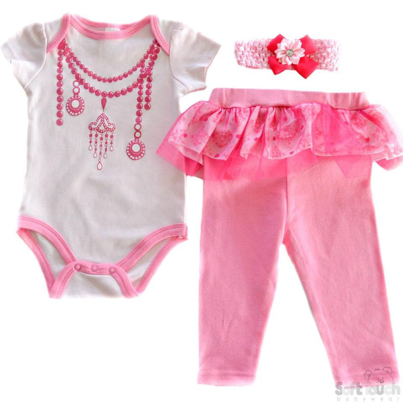 Girls Pearl Necklace Headband, Bodysuit & Pants Set: BG76 - Kidswholesale.co.uk