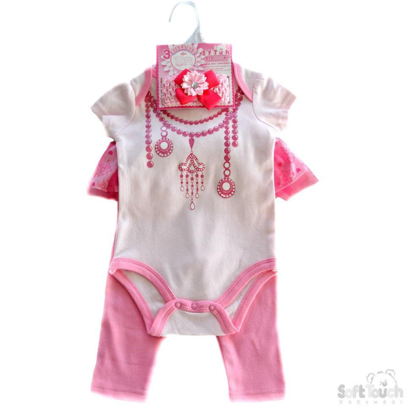 Girls Pearl Necklace Headband, Bodysuit & Pants Set: BG76 - Kidswholesale.co.uk