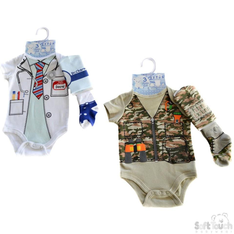 BOYS 3 PIECE SET - HAT, BODYSUIT & SOCKS: BG80 - Kidswholesale.co.uk