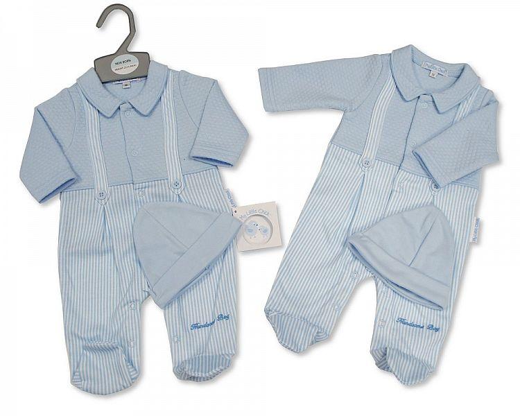 Baby Boys Faux Dungaree Set with Hat - Handsome Boy (NB-6 Months)-Bis 2020-2349 - Kidswholesale.co.uk