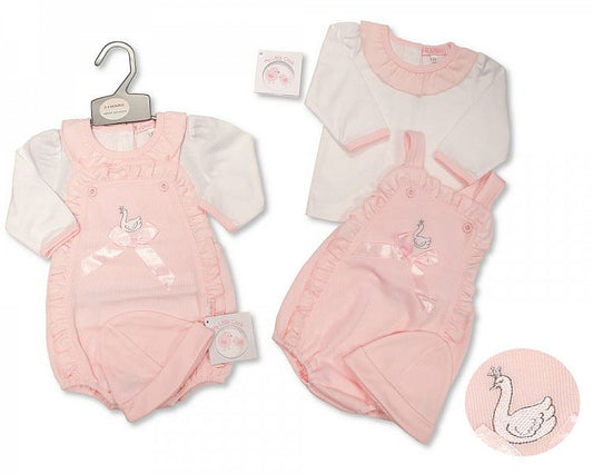 Baby Girls 2 pcs Romper Set with Bow and Hat - Swan-Bis-2020-2421