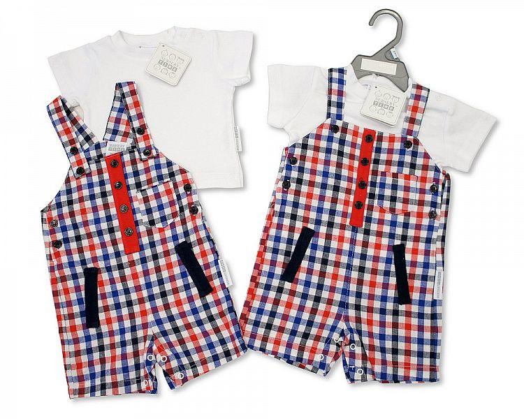 Baby Boys 2 pcs Woven Dungaree Set - Little Man - NB/6M - (BIS-2097-1800) - Kidswholesale.co.uk